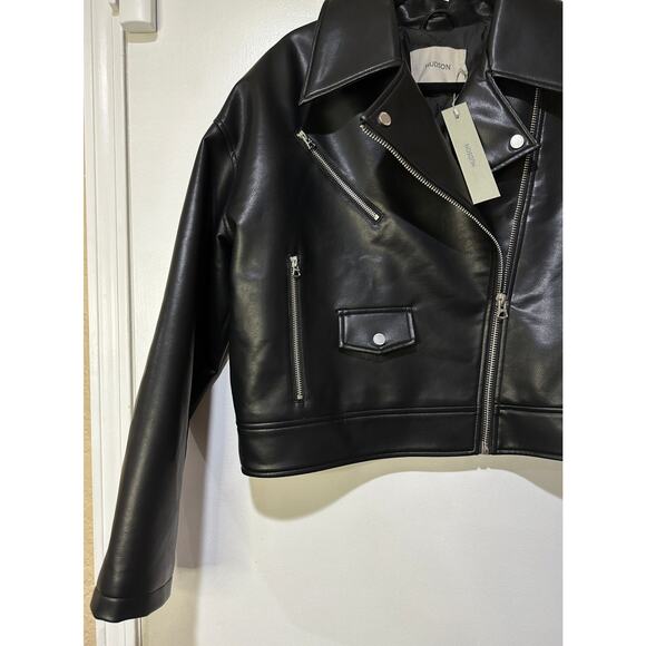 Hudson Faux Leather Black Jacket Small NWT Sample Piece Biker Jacket Moto Detail - Picture 5 of 13